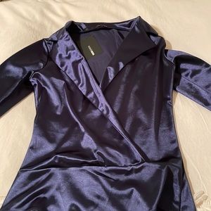 long sleeve navy satin bodysuit from fashion nova, never worn, with tags